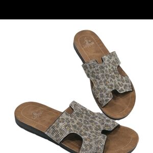 Corkys Textured Bling Brown Slip-On Sandals
